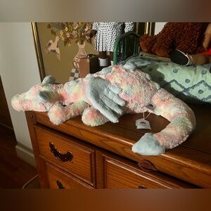 Jellycat Large Lazulia Dragon Pastel Multicolor Plush Dragon Pillow with Wings